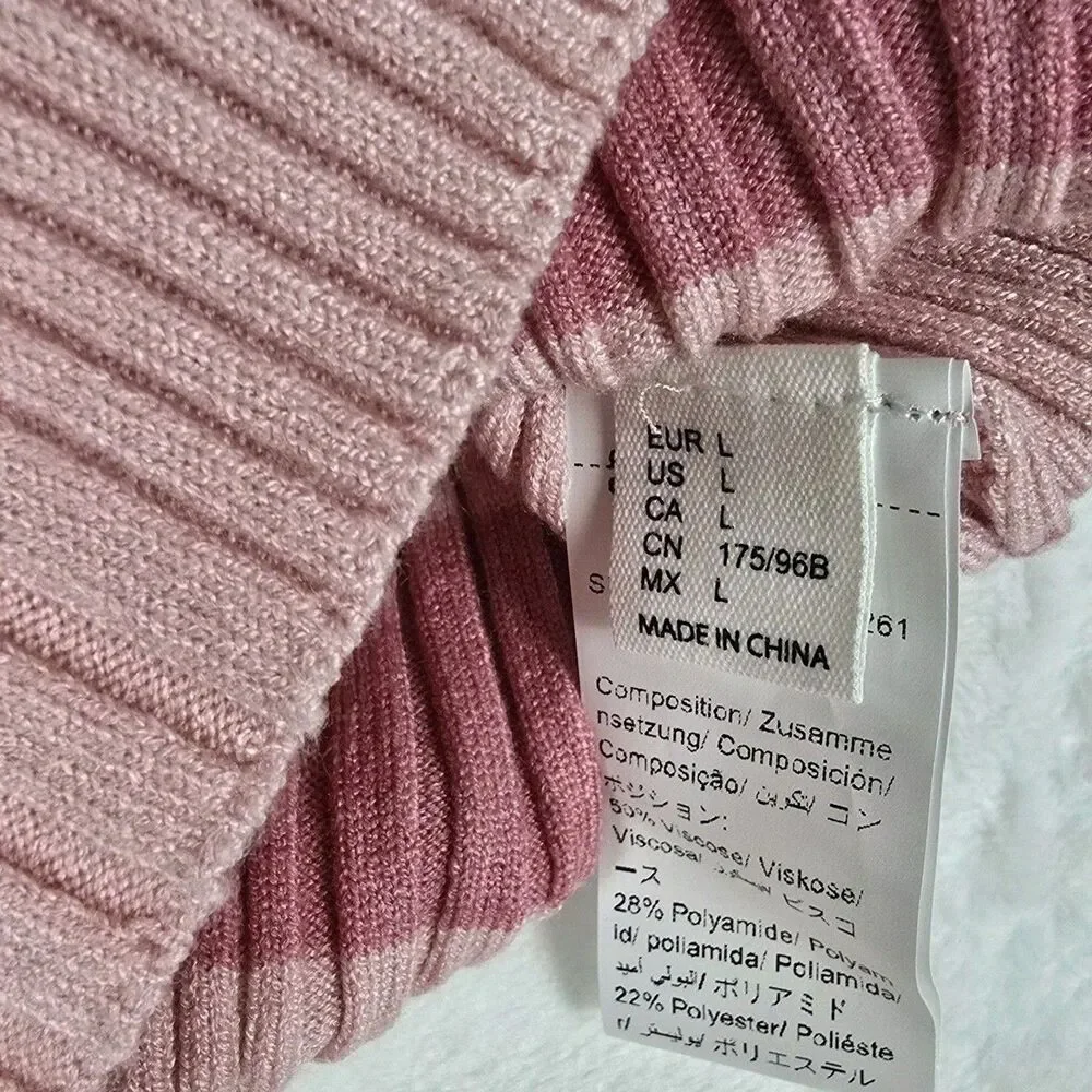 Striped Cropped Cardigan Women Large Pink Maroon Ribbed Knit V-Neck Sweater Top - Picture 7 of 7